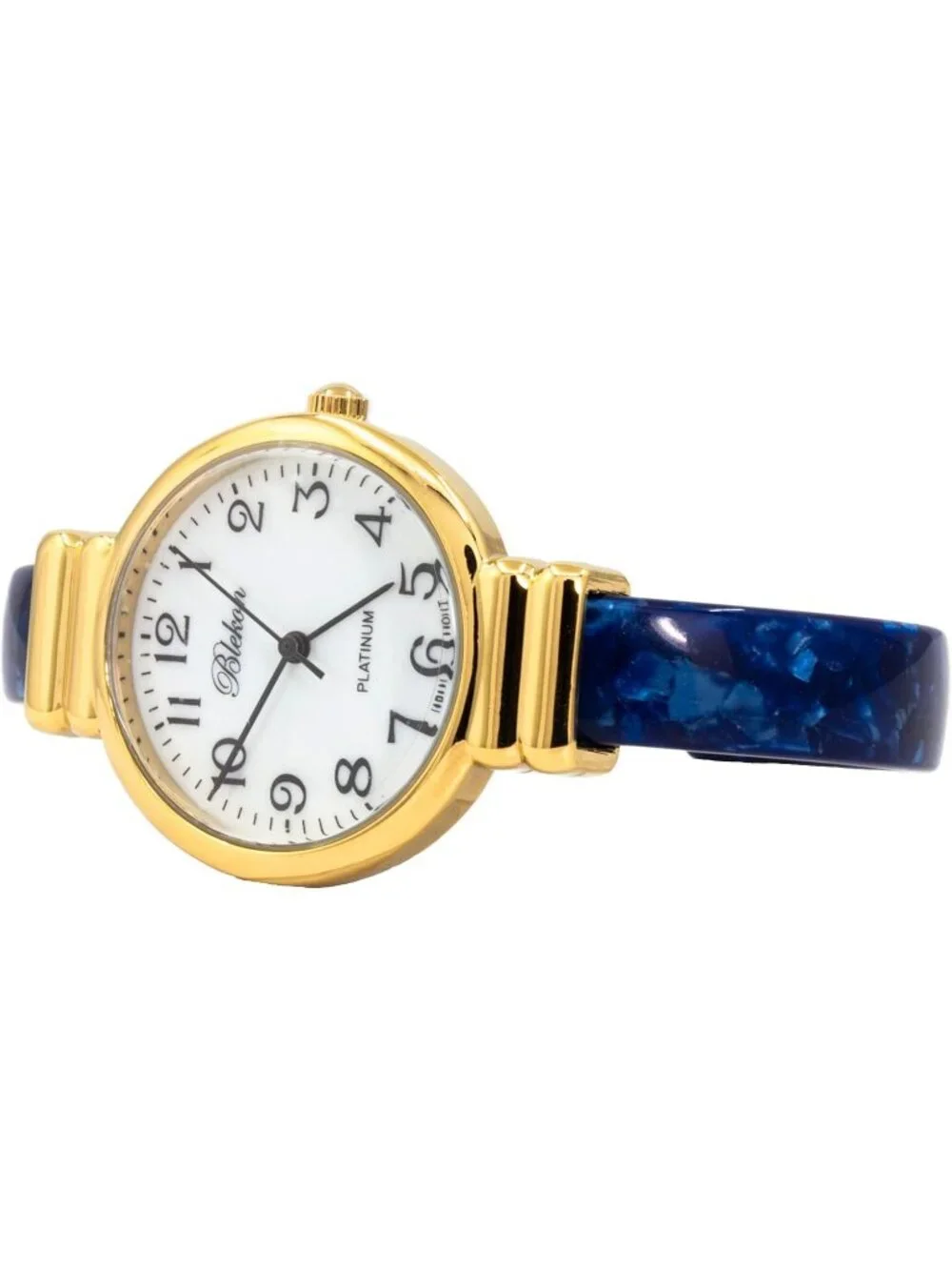 Women's Gold/White/Blue Pearl/Round Shell Color Design Cuff Bangle Stylish Watch